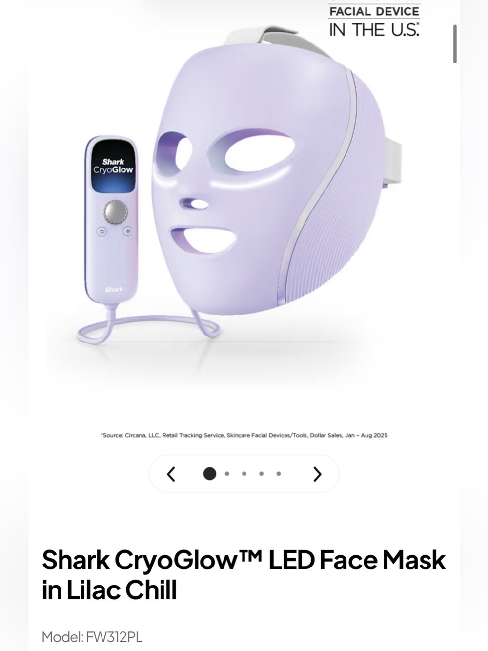 Shark CryoGlow Face Mask — Lilac brand new in box